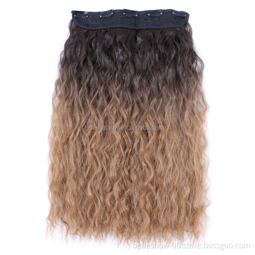 Heat Resistant Synthetic Long Curly Wavy  Cheap 22Inch  5 Clip in Hair Extensions Long Wave Hairpieces for Women